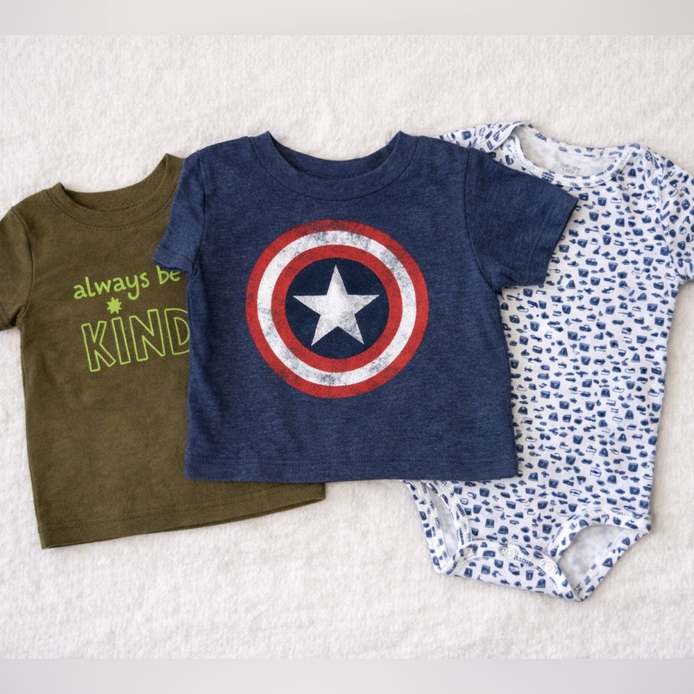 Baby 12M Tshirt Bundle Cat & Jack Captain America Tee Carters Onsie Set